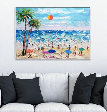 Impresionismo Painting - Paisaje marino azul, océano blanco, olas soleadas en la playa de Palette Knife